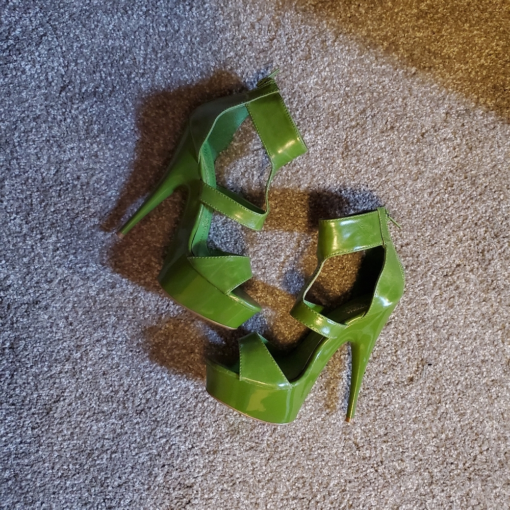 Green Strappy Platform Heels
